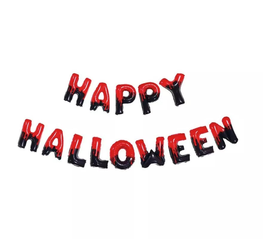 Translation missing: fr.Pack de 14 Globos Happy Halloween negro y rojo de 40 cm