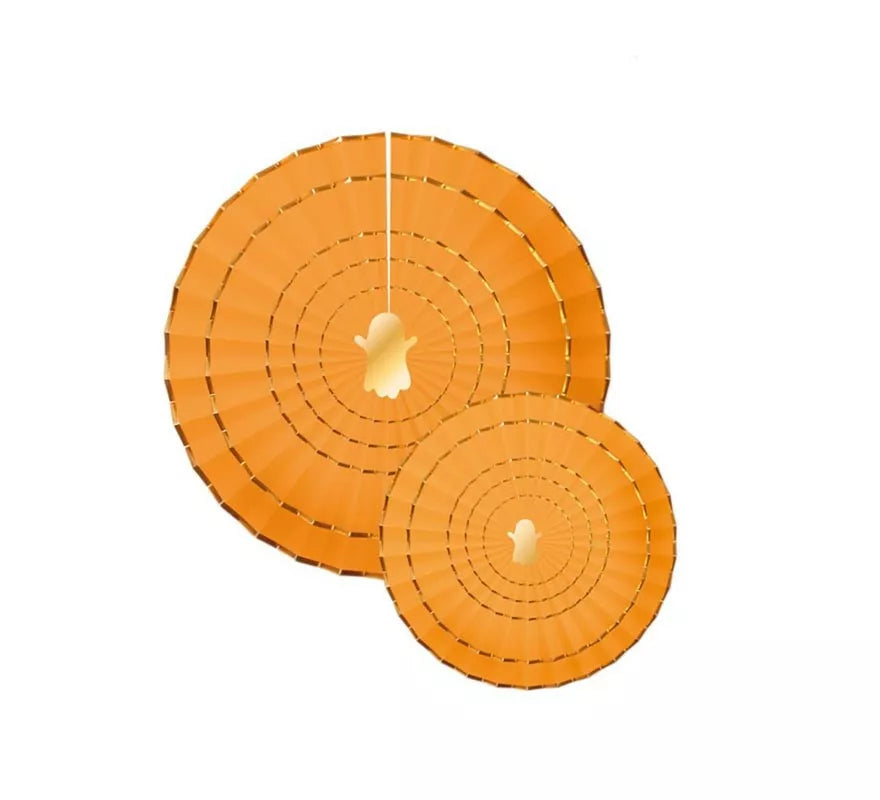Translation missing: fr.Pack de 2 Abanicos de papel Halloween naranja de 20 y 30 cm