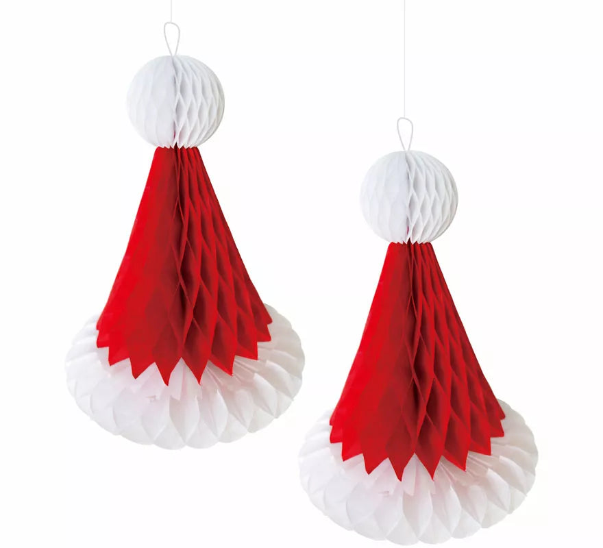 Translation missing: fr.Pack de 2 Colgantes Panal de Gorro Noel de 15 cm