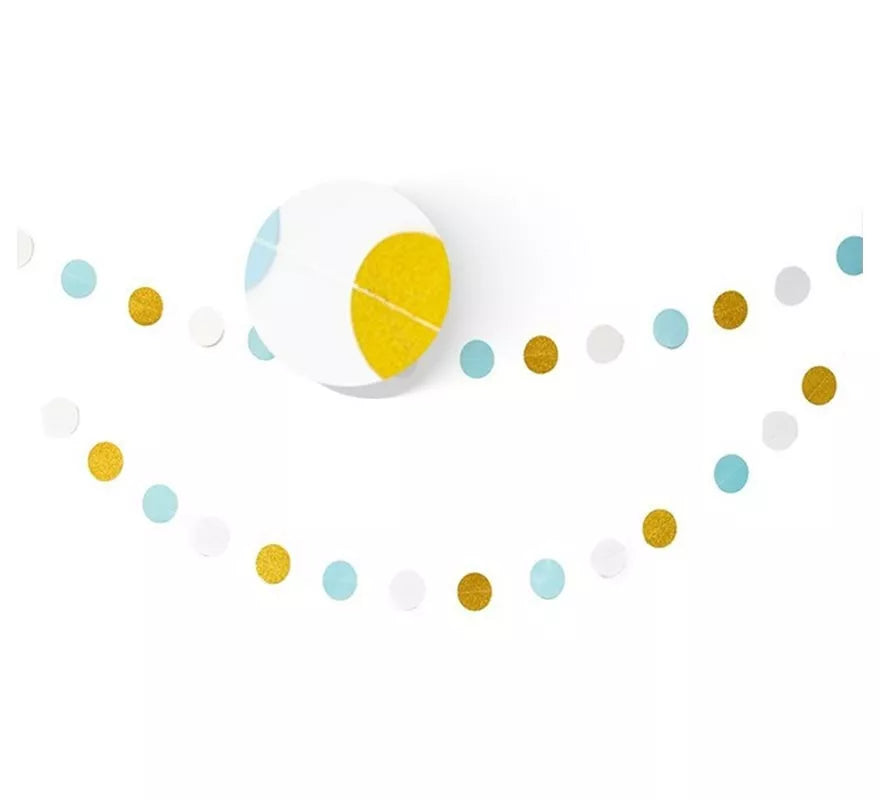 Translation missing: fr.Pack de 2 Guirnaldas de 1,5m de círculos blancos, dorados y azules