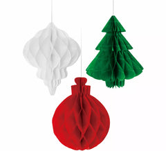 Lot de 3 pendentifs de Noël en forme de nid d'abeille