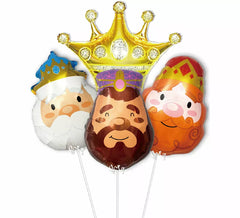 Lot de 3 ballons en aluminium Rois mages avec couronne