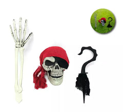 Pack de 3 pièces déco : Crâne, bras squelette et crochet 40 cm