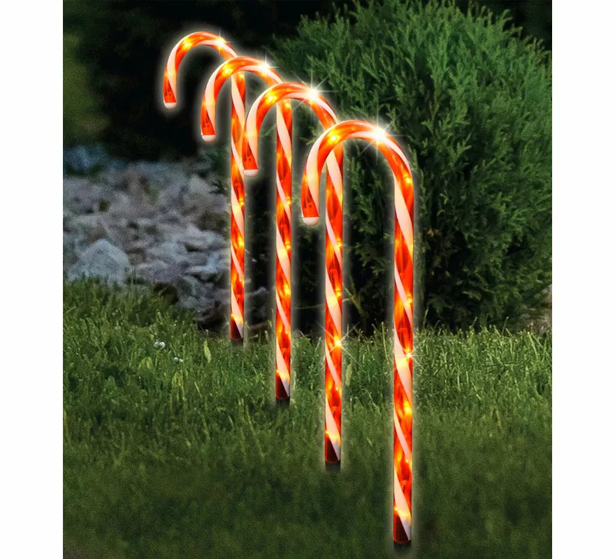 Pack de 4 Bastones de Caramelo con Led de 47 cm