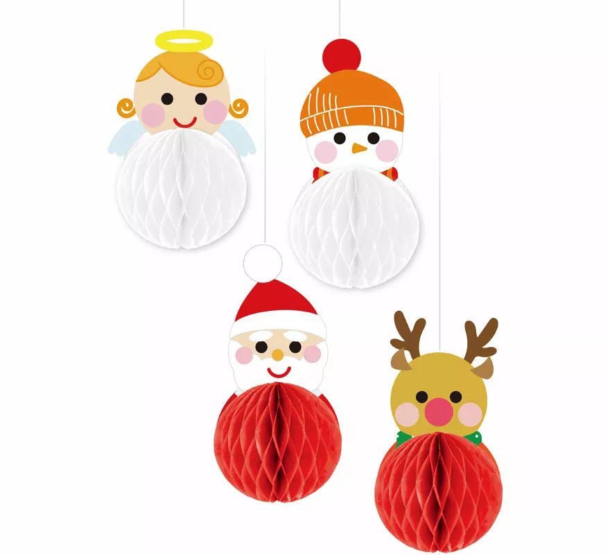 Translation missing: fr.Pack de 4 Colgantes Panal de Muñecos de Navidad