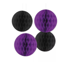 Pack de 4 nids d'abeilles Halloween violets et noirs de 25 et 30 cm