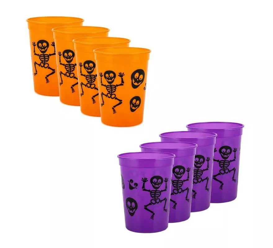 Translation missing: fr.Pack de 4 Vasos de Plástico de Esqueletos de 10x8x6 cm en varios colores