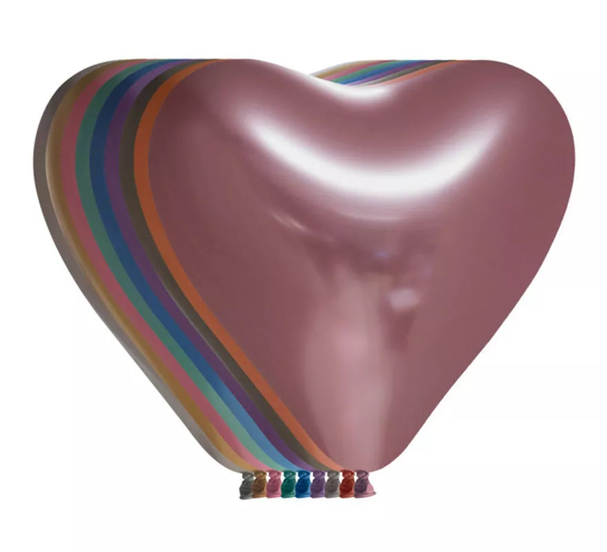 Translation missing: fr.Pack de 6 Globos Cromados Corazón Colores Surtidos de 30 cm
