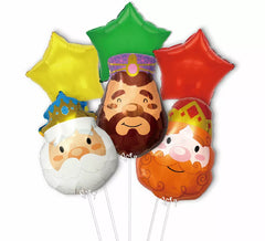 Lot de 6 ballons en aluminium Rois mages avec étoiles