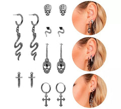 Lot de 6 boucles d'oreilles tête de mort assorties