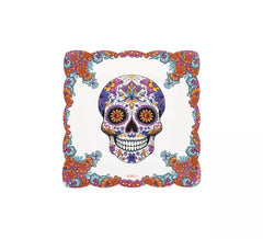 Pack de 6 assiettes carrées en papier tête de mort de 20,5x20,5 cm