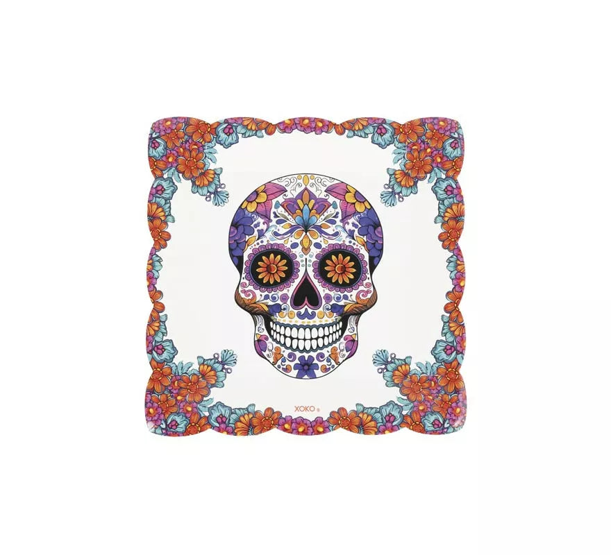 Translation missing: fr.Pack de 6 Platos Cuadrado Calavera de papel de 20,5x20,5 cm