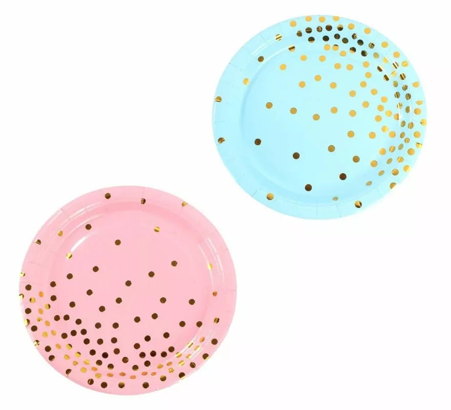 Pack de 6 Platos de cartón con lunares dorados de 23 cm en varios colores