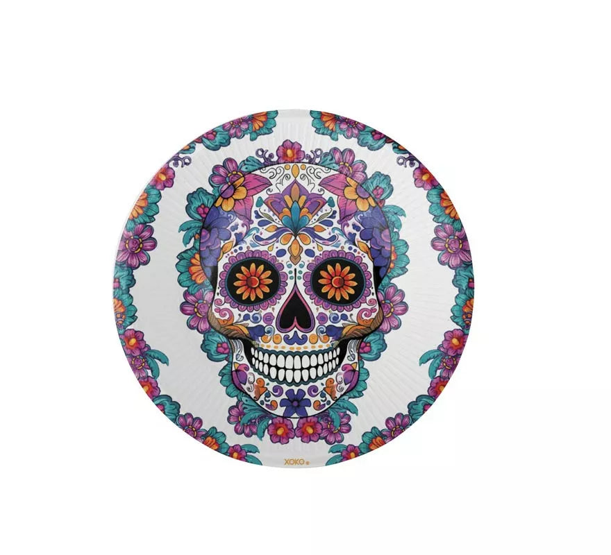 Translation missing: fr.Pack de 6 Platos Día de los Muertos blanco de 18 cm
