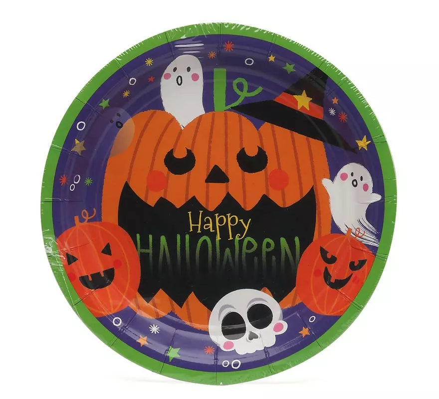 Translation missing: fr.Pack de 6 Platos Happy Halloween de papel de 18 cm