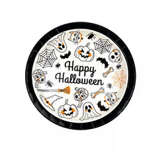 Pack de 6 assiettes Happy Halloween Print noir et blanc de 18 cm
