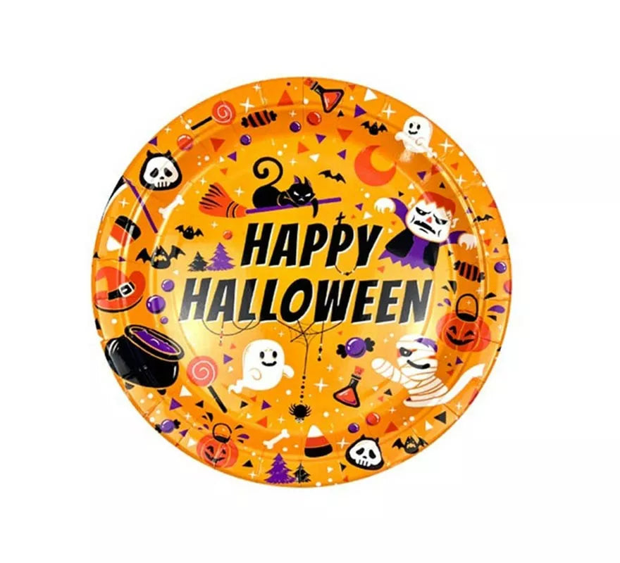 Translation missing: fr.Pack de 6 Platos Happy Halloween Print naranja de 18 cm
