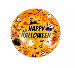 Pack de 6 assiettes orange imprimé Happy Halloween de 23 cm