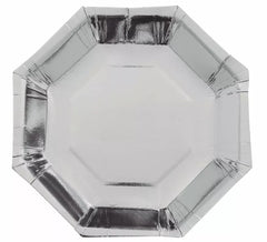 Lot de 6 Assiettes Octogonales en Argent de 23 cm