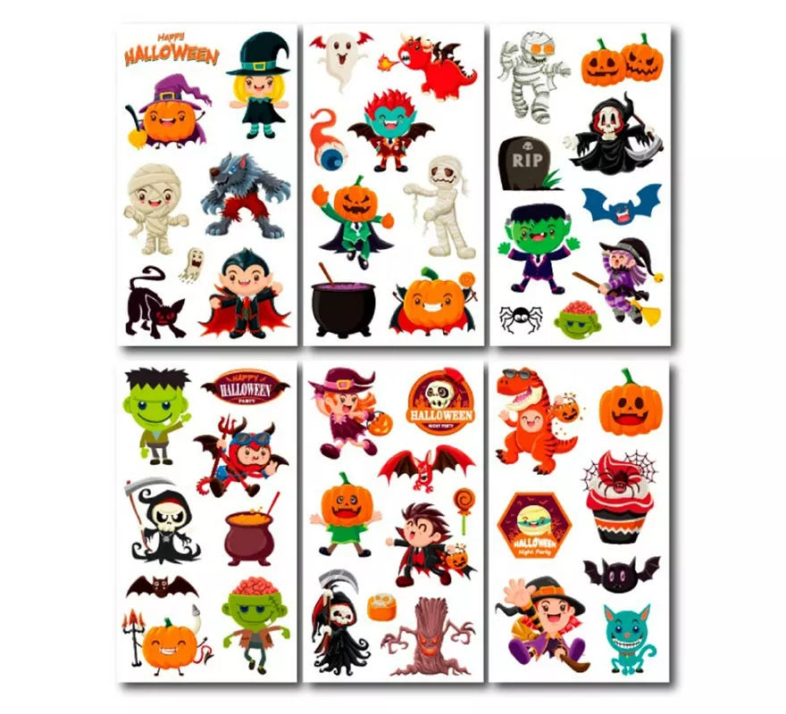 Translation missing: fr.Pack de 6 Tatuajes Halloween caricaturas en modelos surtidos de 6,8 cm