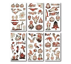 Pack de 6 tatouages Halloween luminescents modèles assortis de 6,8 cm