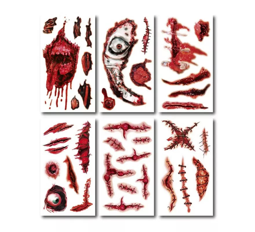 Translation missing: fr.Pack de 6 Tatuajes Heridas cosidas en modelos surtidos de 6,8 cm