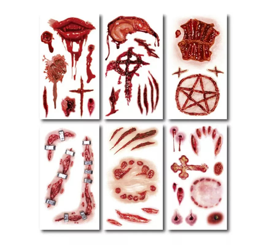 Translation missing: fr.Pack de 6 Tatuajes Heridas en modelos surtidos de 6,8 cm