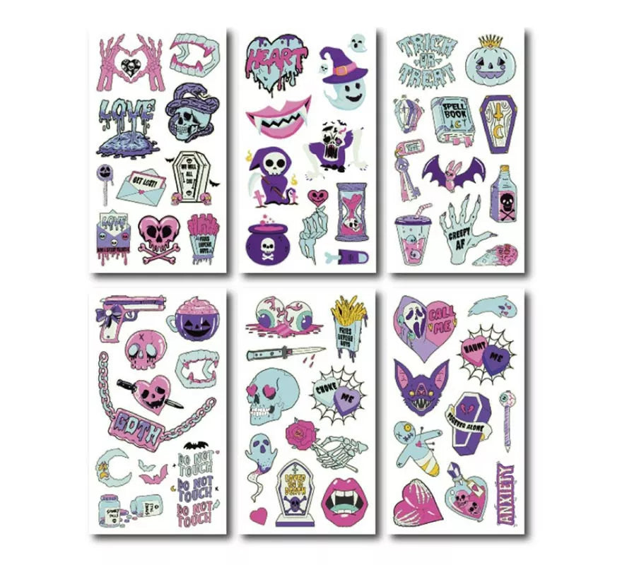 Translation missing: fr.Pack de 6 Tatuajes luminiscente lila en modelos surtidos de 6,8 cm