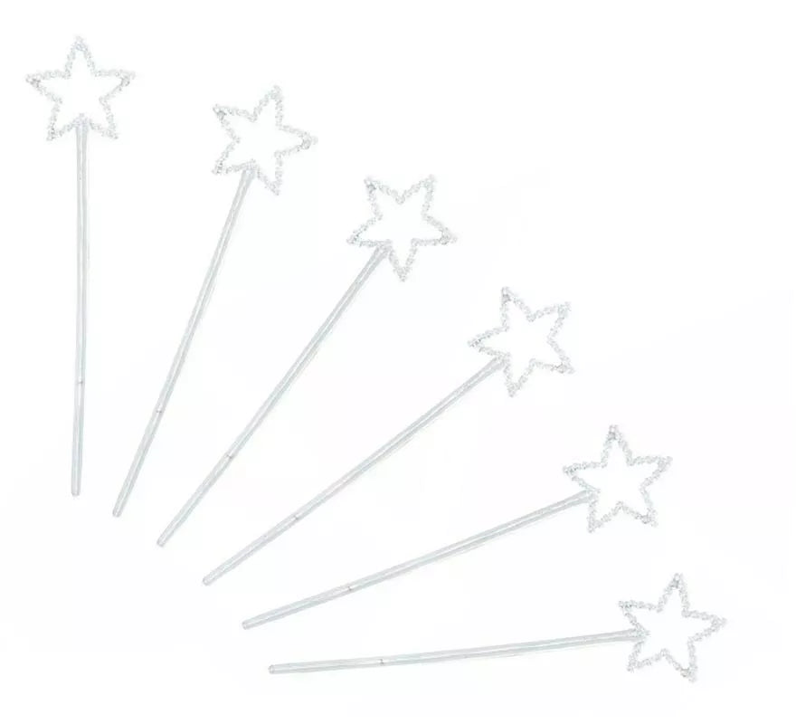Translation missing: fr.Pack de 6 Varitas estrellas plateadas de 23 cm colores surtidos