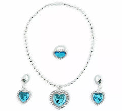 Ensemble collier, boucles d'oreilles et bague bleu princesse
