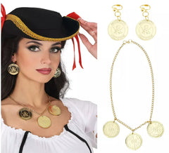 Ensemble collier et boucles d'oreilles pièces de pirate
