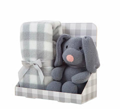 Pack Couverture 90x75 cm et Peluche Chien Gris 26 cm