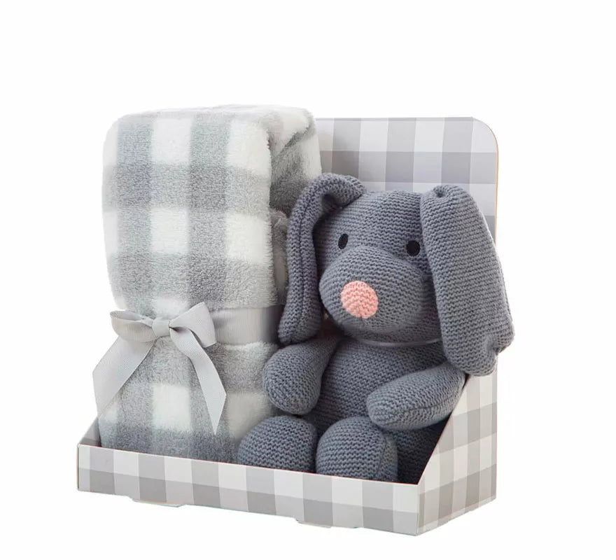 Translation missing: fr.Pack Manta de 90x75 cm y Perro de Peluche gris de 26 cm