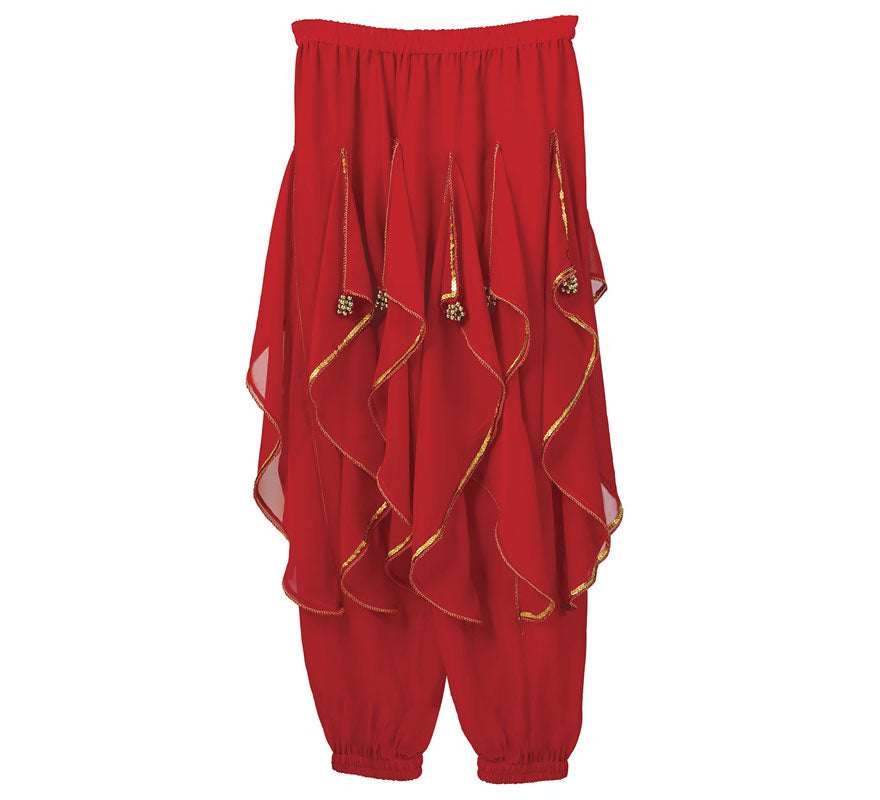 Translation missing: fr.Pantalones Danza del Vientre Rojo con Flecos Dorados