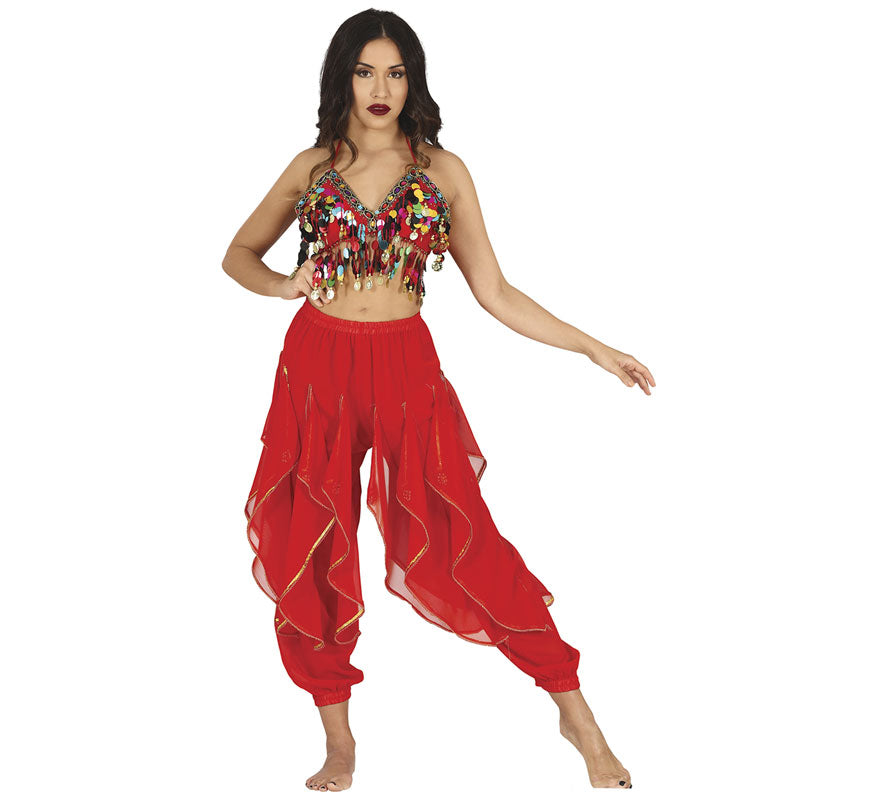 Translation missing: fr.Pantalones Danza del Vientre Rojo con Flecos Dorados