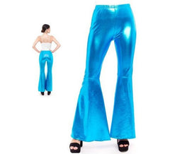 Pantalon évasé métallisé turquoise pour femme
