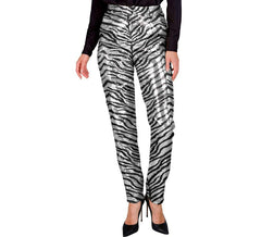 Pantalon de mode de fête à imprimé animal argenté pour femme