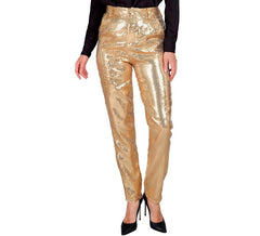 Pantalon de fête Paillettes dorées tendance pour femme.