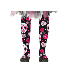 Collants enfants roses Catrina Skulls and Flowers