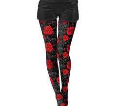 Collants Catrina Crânes et Roses Rouges pour adulte