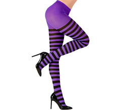 Collants violets à rayures noires, 70 deniers pour femme