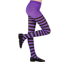 Collants violets à rayures noires, 70 deniers pour fille