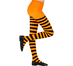 Collants orange à rayures noires, 70 deniers pour fille