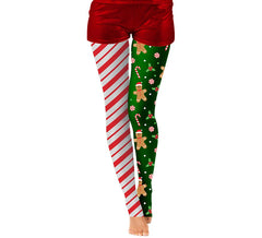 Collants de Noël à double rayure et imprimé biscuits pour adultes