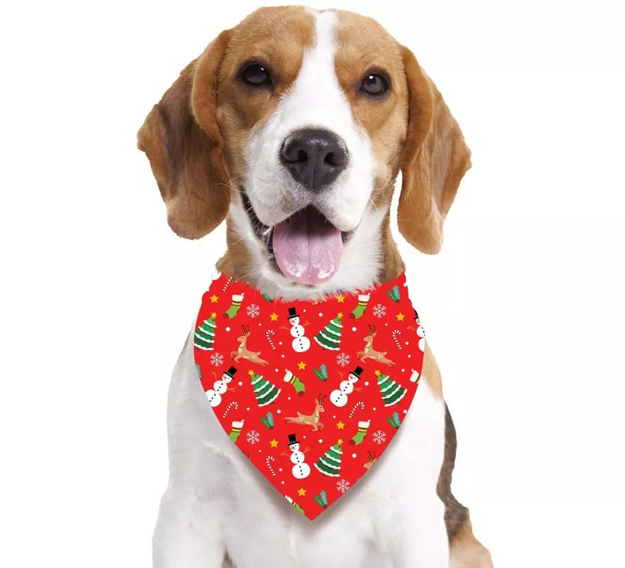 Translation missing: fr.Pañuelo Muñeco de nieve estampado rojo para perro de 69x35 cm