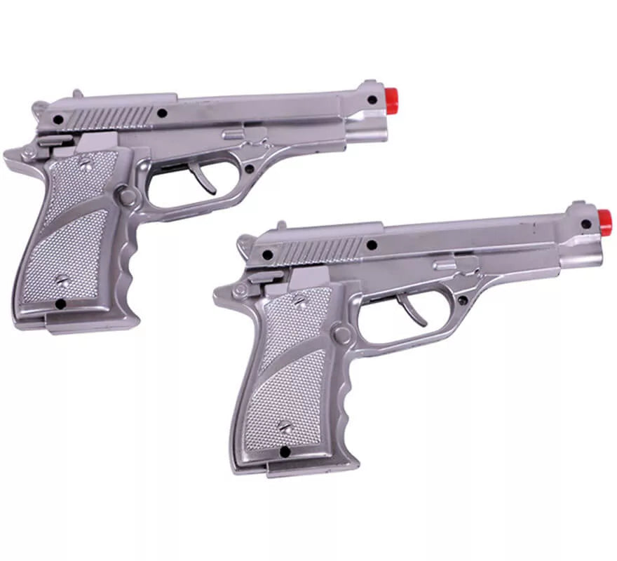 Translation missing: fr.Par de cartucheras con 2 Pistolas Plateadas