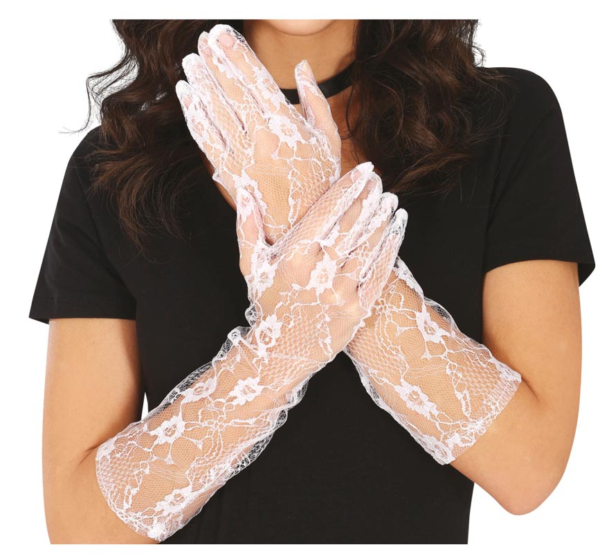 Translation missing: fr.Par de guantes calados blancos 36 cm
