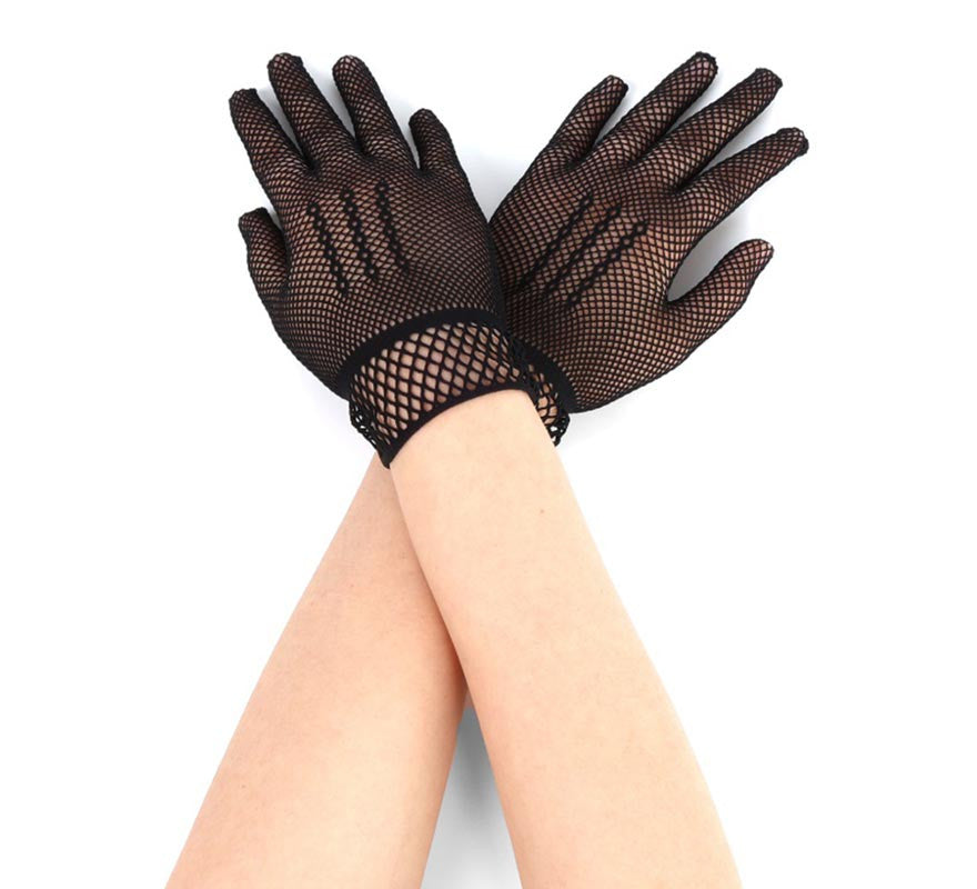 Translation missing: fr.Par de Guantes de Red Fino cortos negros adulto