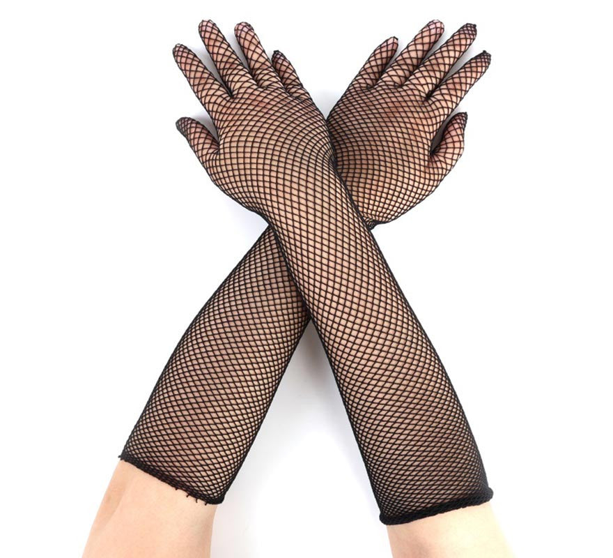 Translation missing: fr.Par de Guantes de Red Fino largos negros adulto