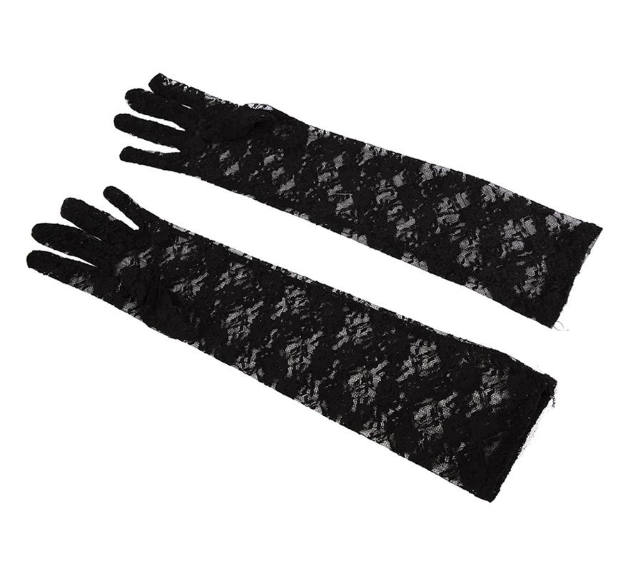 Translation missing: fr.Par de Guantes Largos de Encaje negros adulto de 40 cm